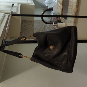 Tory Burch black leather with gold chain